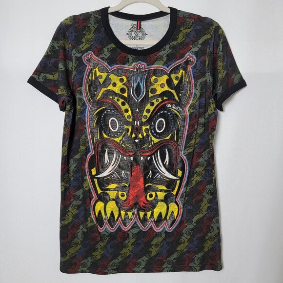 AY GUEY! Mens Mexico Rubber Textured Jaguar Aztec Short Sleeve Graphic Shirt XS - Picture 2 of 11